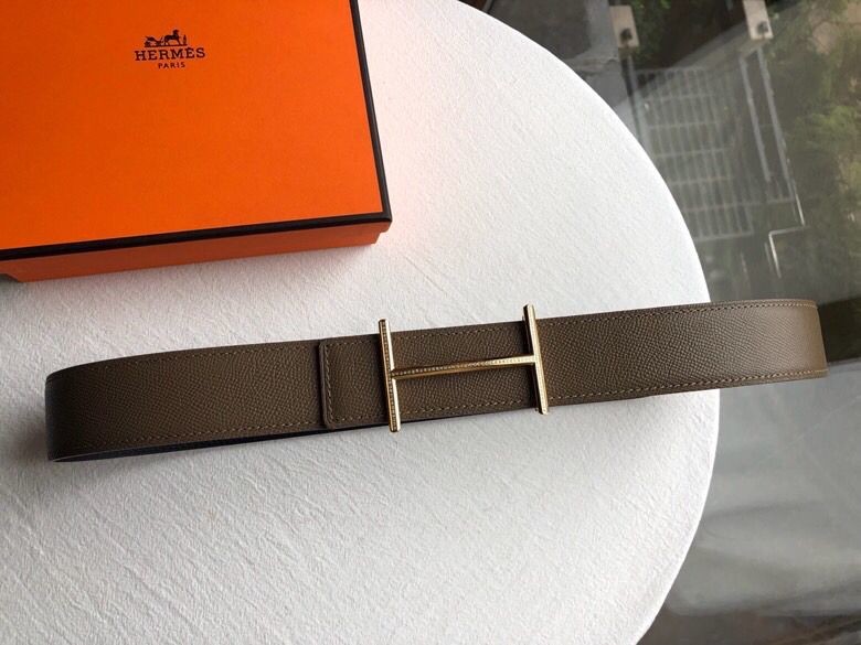 Hermes Stainless steel metal diamond buckle leather men s 3.8cm belt