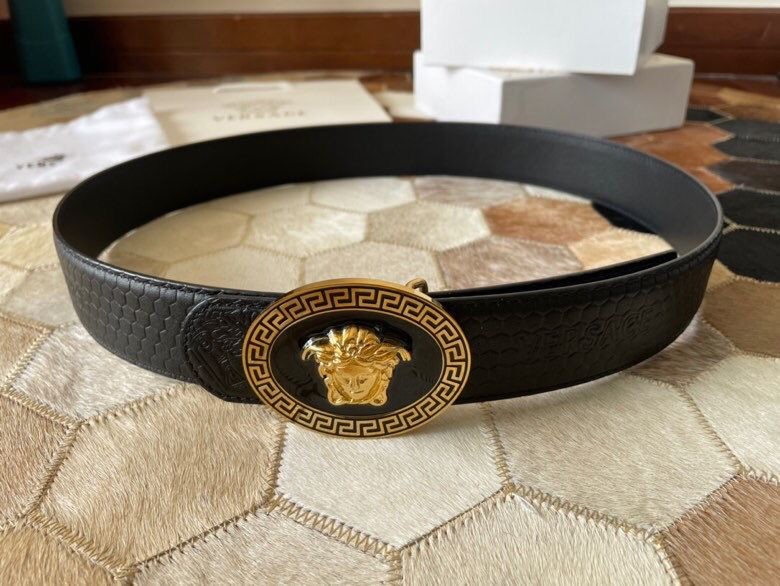 Versace Stainless steel Medusa metal buckle 3.8cm men s black leather belt