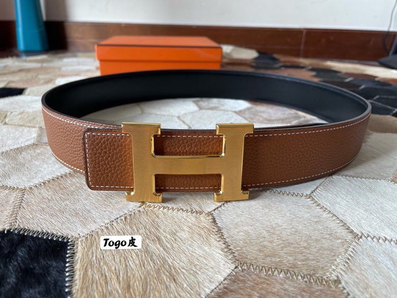 Hermes Togo leather stainless steel buckle 38mm men s belt