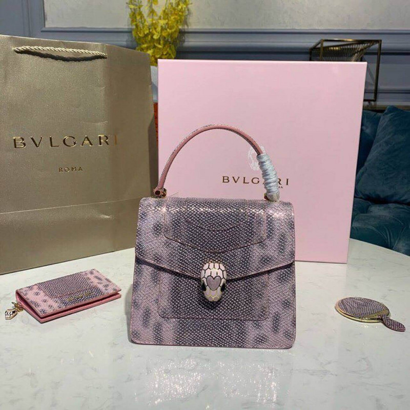 Bvlgari Serpenti Forever Crossbody Top Handle Bag 18cm in Karung Skin 284537 Pink