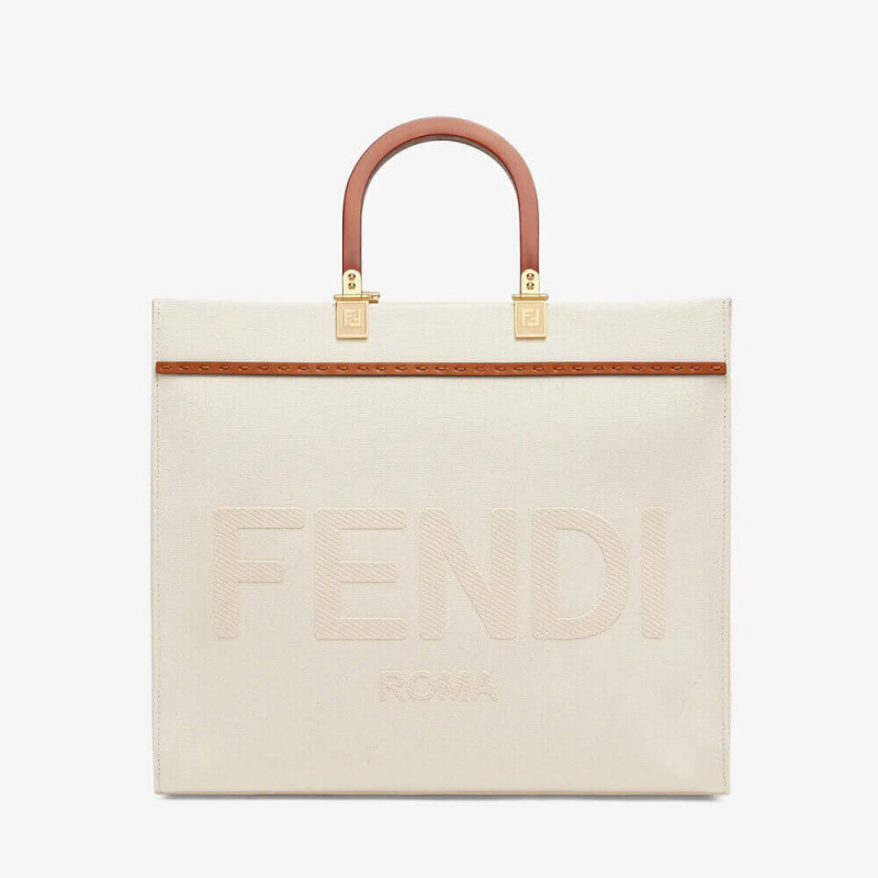 Fendi Medium Sunshine Tote Bag in Cream Canvas 8BH386