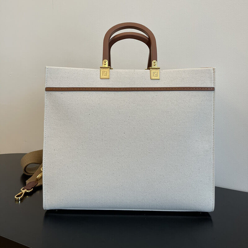 Fendi Large Sunshine Tote Bag in Cream Canvas 8BH372