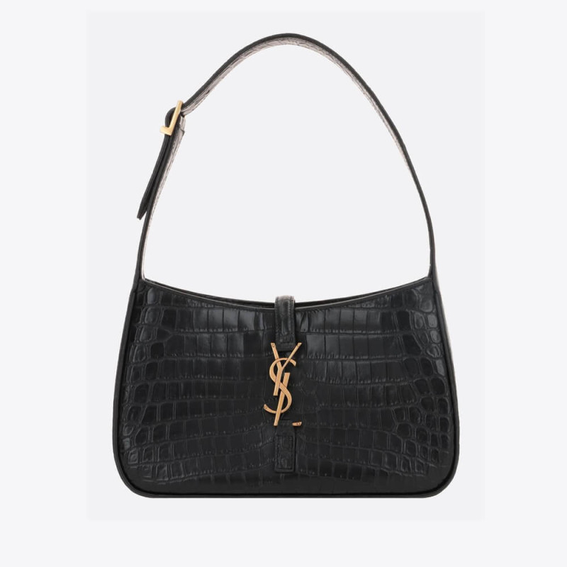 Saint Laurent 5A7 Crocodile-Effect Shoulder Bag Black 657228