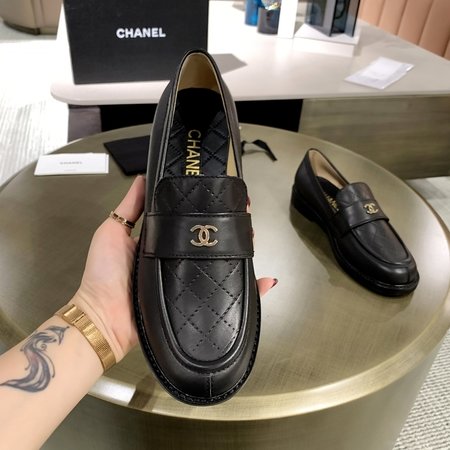 Chanel CC metal buckle diamond loafers