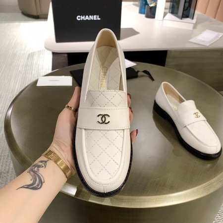 Chanel CC metal buckle diamond loafers