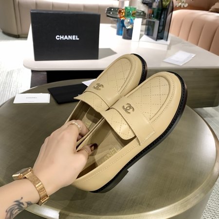 Chanel CC metal buckle diamond loafers