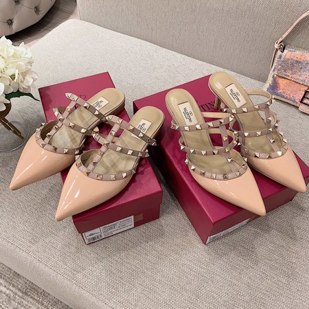 Valentino Pointed back hollow stiletto sandals in sheepskin