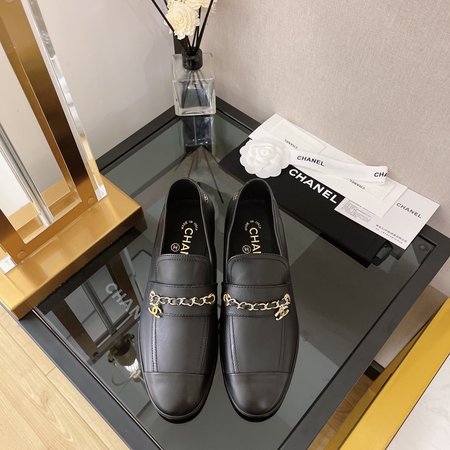 Chanel chain block heel loafers