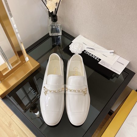 Chanel chain block heel loafers