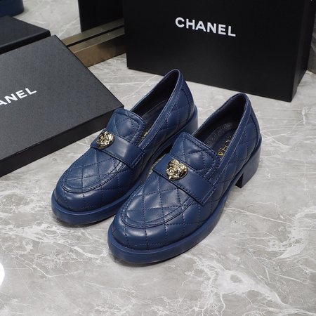 Chanel heart buckle chunky heel loafers