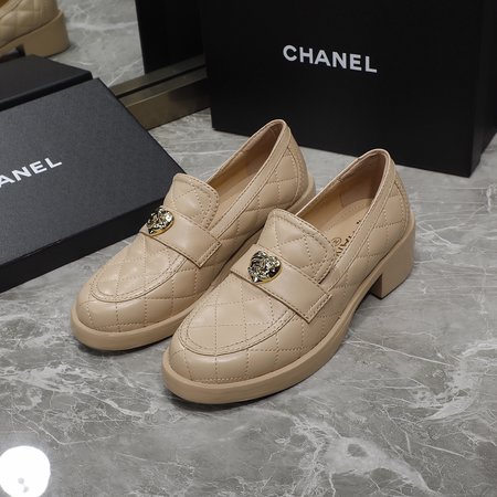 Chanel heart buckle chunky heel loafers