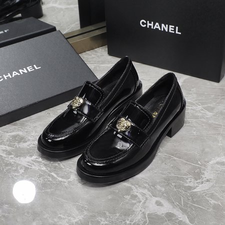 Chanel heart buckle chunky heel loafers